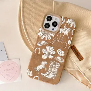 Vintage Western Cowboy Phone Case for iPhone 17/16/15 Pro Max, 14 Plus, 13/12/11 Pro/Air| TPU + Faux Suede, Anti-Fingerprint Drop Protection Soft Case