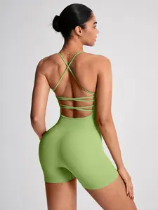 TCVC Women's yoga and fitness dance jumpsuit, fitness jumpsuit, sports jumpsuit, neck hanging slimming jumpsuit with high elasticity, suitable for daily vacation street photography and slimming, suitable for spring and summer dressing