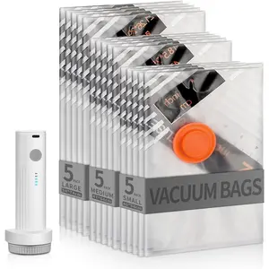 15 Pack Vacuum Bags for Travel with Electric Pump, Vacuum Seal Bags for Clothing Travel,, Bedding, Moving & Home Organization (5S,5M,5L)