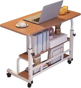 Adjustable Height  Table Student Computer,Portable 3-Tier Home Office Furniture with Wheels Small Spaces Mobile Desk with Storage for Corner Study Work Game