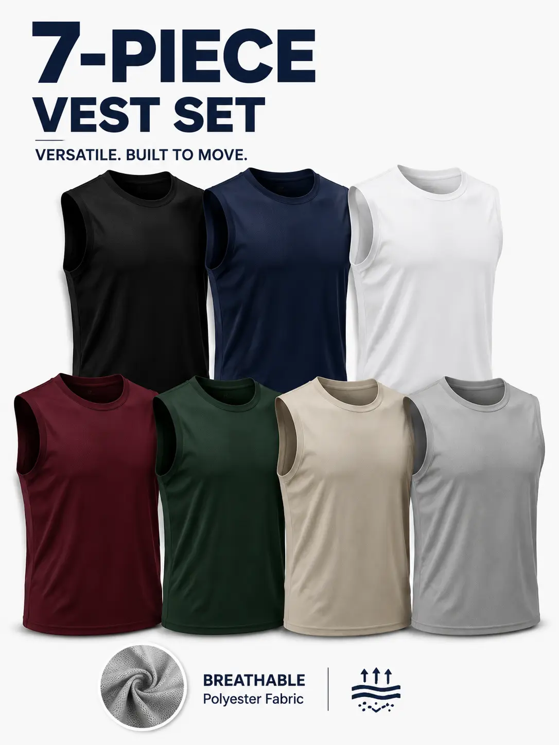 7-Pack Men's Sleeveless Shirts Tank Tops Multipack, Moisture Wicking Quick Dry Athletic Gym Workout Muscle Tees, Breathable Lightweight Polyester Vest Set Sports Running Fitness Undershirts,