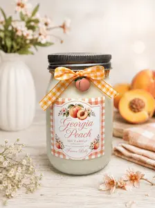 Georgia Peach Scented Soy Candle- 16 oz. Mason Jar Hand Poured Candle