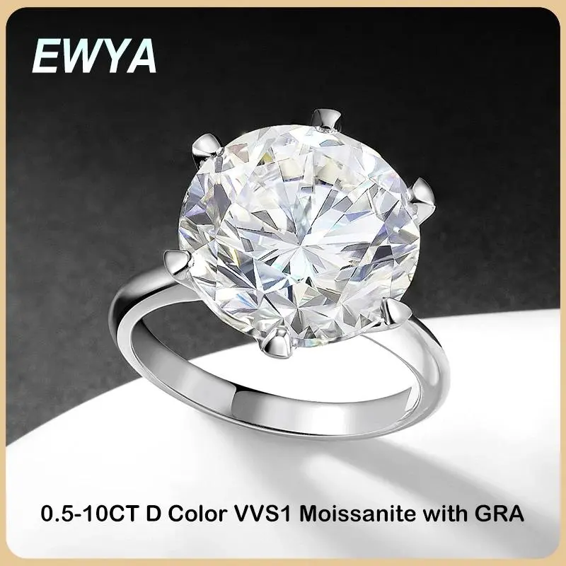D Color Moissanite Solitaire Engagement Rings for Women Silver 925 Wedding Bridal Big Diamond Band