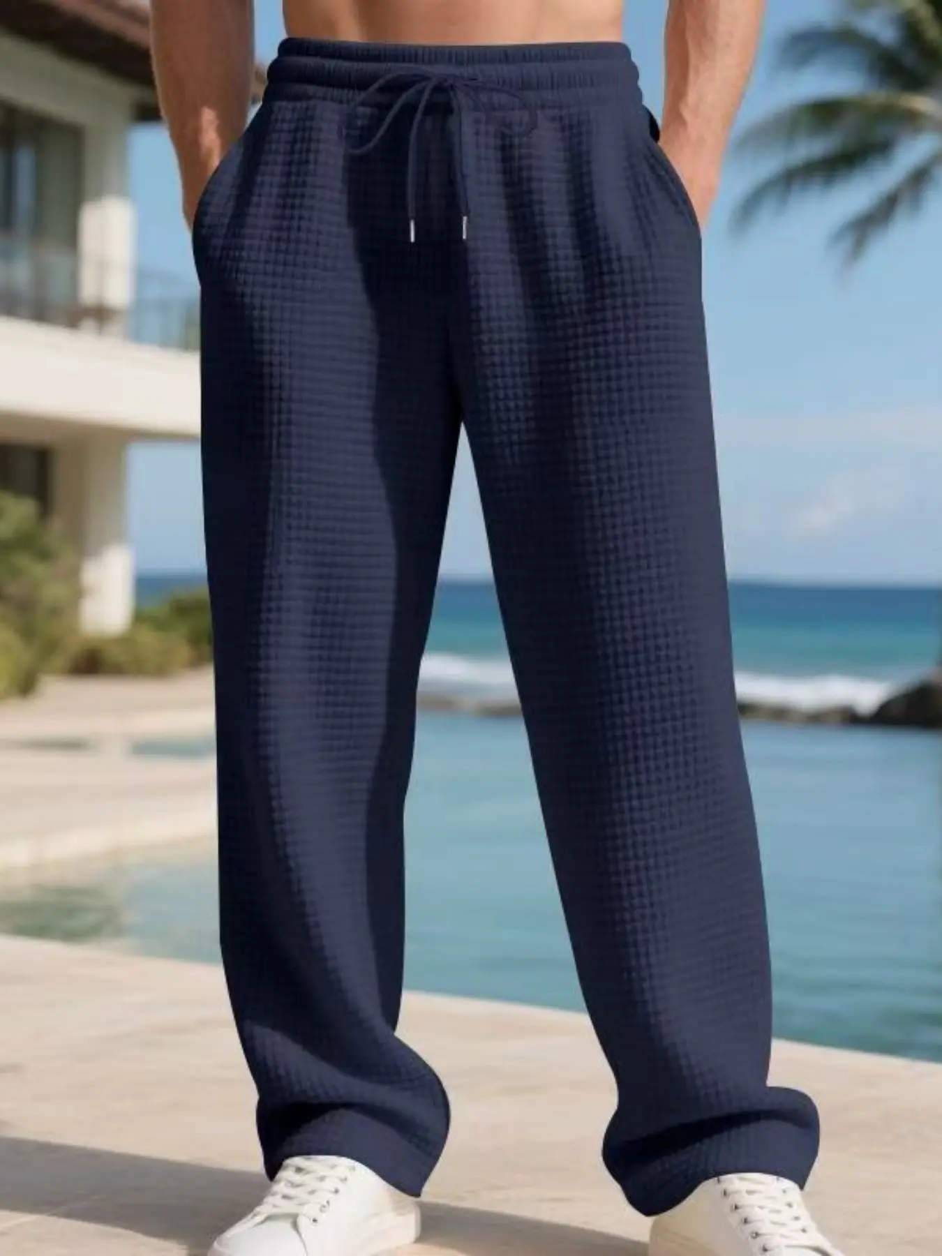 Men's autumn and winter thickened and comfortable waffle check casual, Knitted sports pants, Sports long pants, Drawstring waist sweatpants, for Halloween, Christmas, and can be worn for both daily leisure and outdoor activities