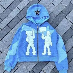 Y2k American High Street Trend Jacket Men Creative Embroidered Zipper Hoodie Harajuku Fashion Retro Oversized Sweatshirt Women Menswear Tops