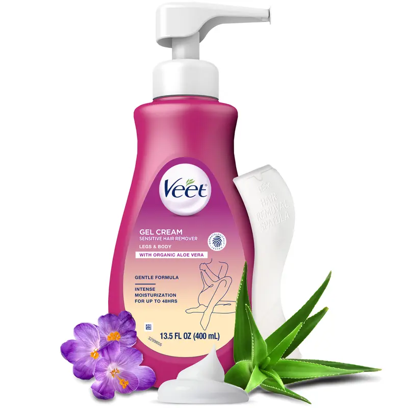 Veet Sensitive Skin Formula with Aloe Vera and Vitamin E, Dermatologically Tested Hair Removal Gel Cream 13.5 Fl Oz. for Legs & Body *Packaging may vary*