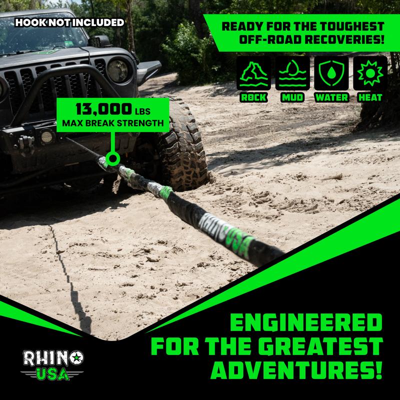 Rhino USA Synthetic Winch Line (3/8" x 94') with Soft Shackle for Jeep Wrangler, Gladiator, 4Runner, 1/2 Ton Pickup Ultimate SUV and Truck Accessories