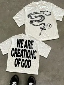 Big And Tall Men Plus Size MenY2K High - Street Religious - Themed Tee With 'We Are Creations Of God' Slogan (220g T-Shirt) Printed T-Shirts, T Shirt Unisex T-Shirts, Casual And Comfortable To Wear Men's T - Shirt Ideal For Both Casual Outings And Home Re