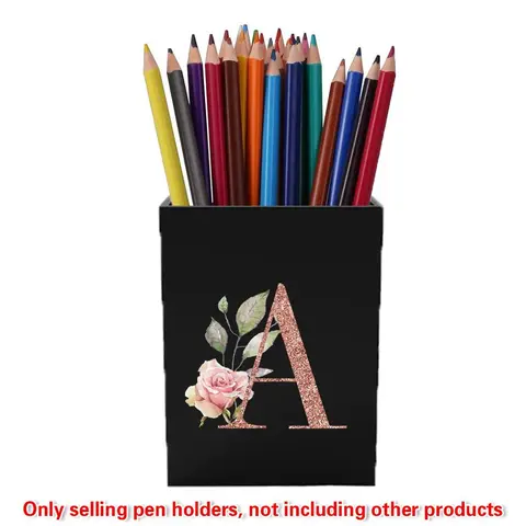 Flower & Letter Pattern Pencil Holder, 1 Box Acrylic Pencil Pen Holder, Makeup Brush Storage Organizer, Desk Accessories Holder, Desk Organizer Tidy