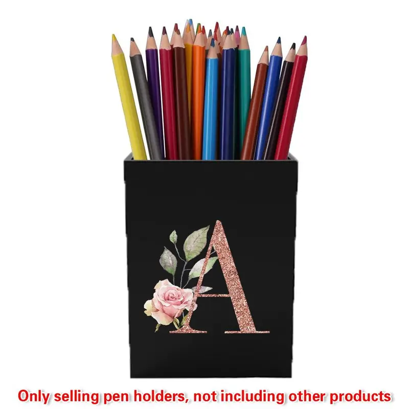 Flower & Letter Pattern Pencil Holder, 1 Box Acrylic Pencil Pen Holder, Makeup Brush Storage Organizer, Desk Accessories Holder, Desk Organizer Tidy