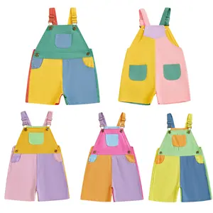 90's Style Toddler Overalls Shorts Babby Boy Girl Suspender Romper Contrast Color Sleeveless Jumpsuit with Adjustble Shoulder Strap