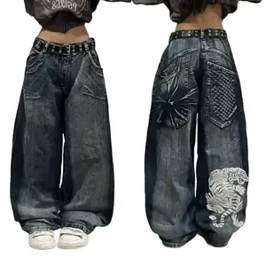 Hip Hop Big Pockets Oversized Jeans, Aesthetic Baggy Jeans, Harajuku Trousers, Plus Size Jeans, Cargo Pants, Gift for Her, Women's Clothing Womenswear Bottom