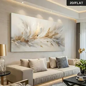 Wooden Framed Canvas Painting1 piece of modern abstract golden-gray feather canvas wall art - Flowing feather design, high-quality modern decoration, suitable for living room, bedroom, corridor - Elegant home decoration, 2D flat Wrapped in canvas