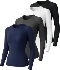 Long Sleeve Compression Shirts Woman's Underscrub Athletic Workout Undershirt Tops Dry Fit T-Shirt for Gym Running