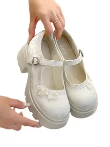 Women's Thick Sole Elevator Low-Top Single Shoe, Spring & Fall New Chunky Heel High Heels French Mary Jane Style, Traditional Chinese Wind Shoes