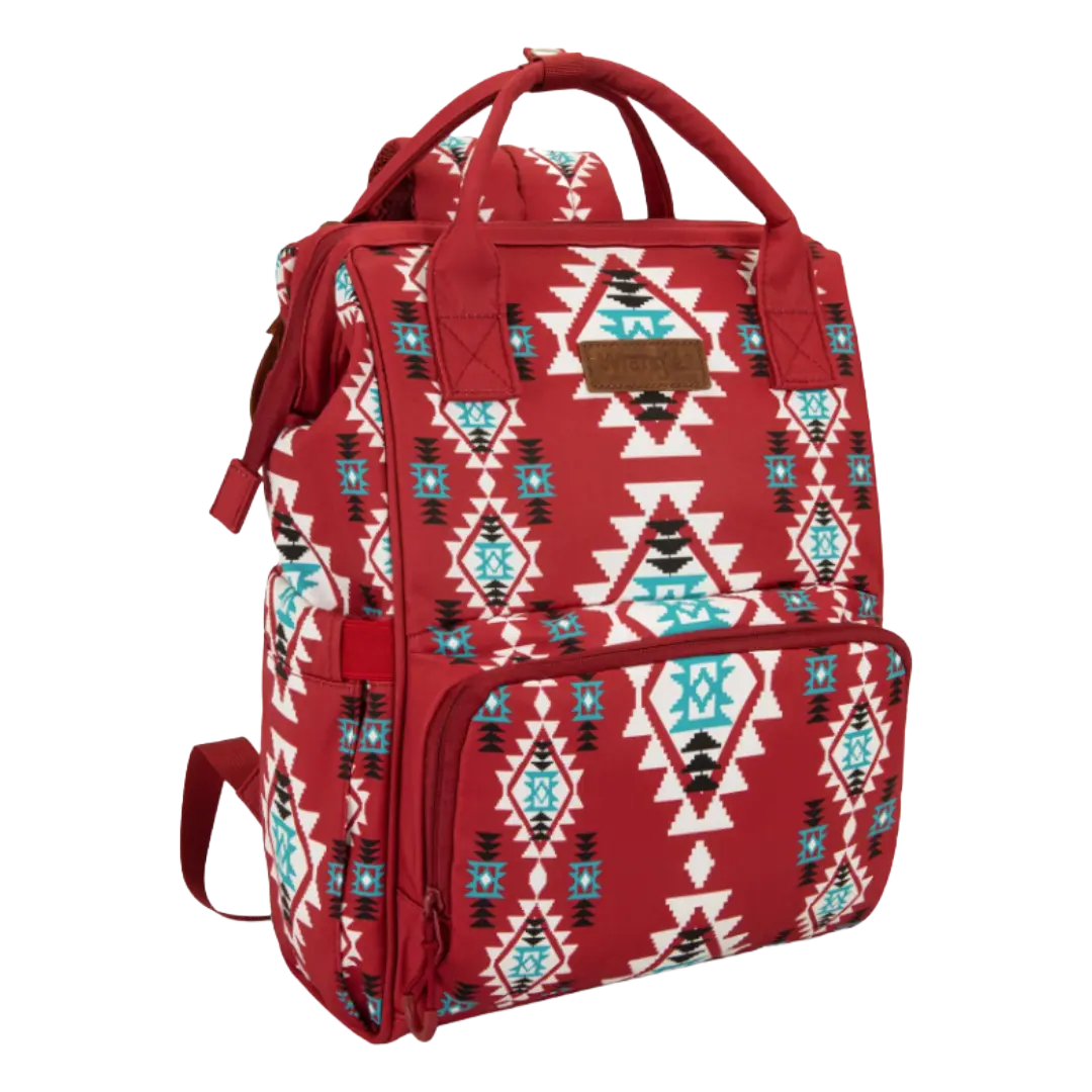 Wrangler Women's Burgundy Cowboy Printed Callie Backpack with Zipper, Multi-Functional Diaper Bag WG2204-9110BDY, Diaper Bags