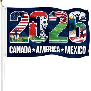 Double-sided 2026 World Cup Flag 5x3 FT, Double Sided Soccer Fan Banner for Outdoor Decor, Tailgate Party, Backyard Garden Celebration, USA Canada Mexico Tournament Supporter