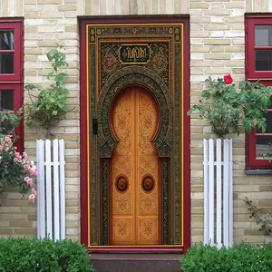 2 Vintage Islamic Style Decorative Door Wall Sticker Arab Geometric Pattern Art Decal Self Adhesive Wallpaper for Living Room Bedroom Home Wall Decoration Cultural Theme Wall Mural Decorative Poster