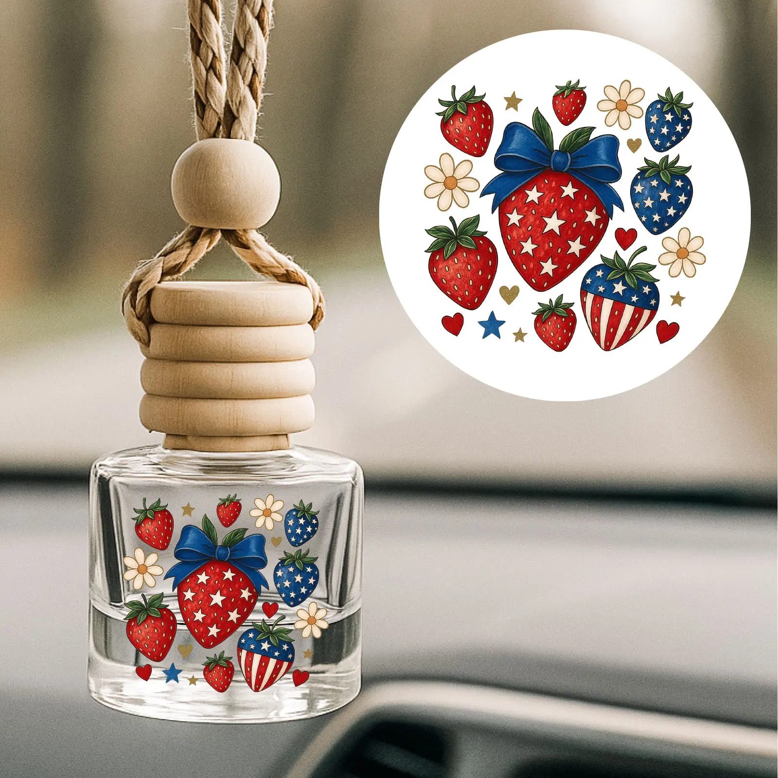 Patriotic Strawberries Hanging Car Diffuser