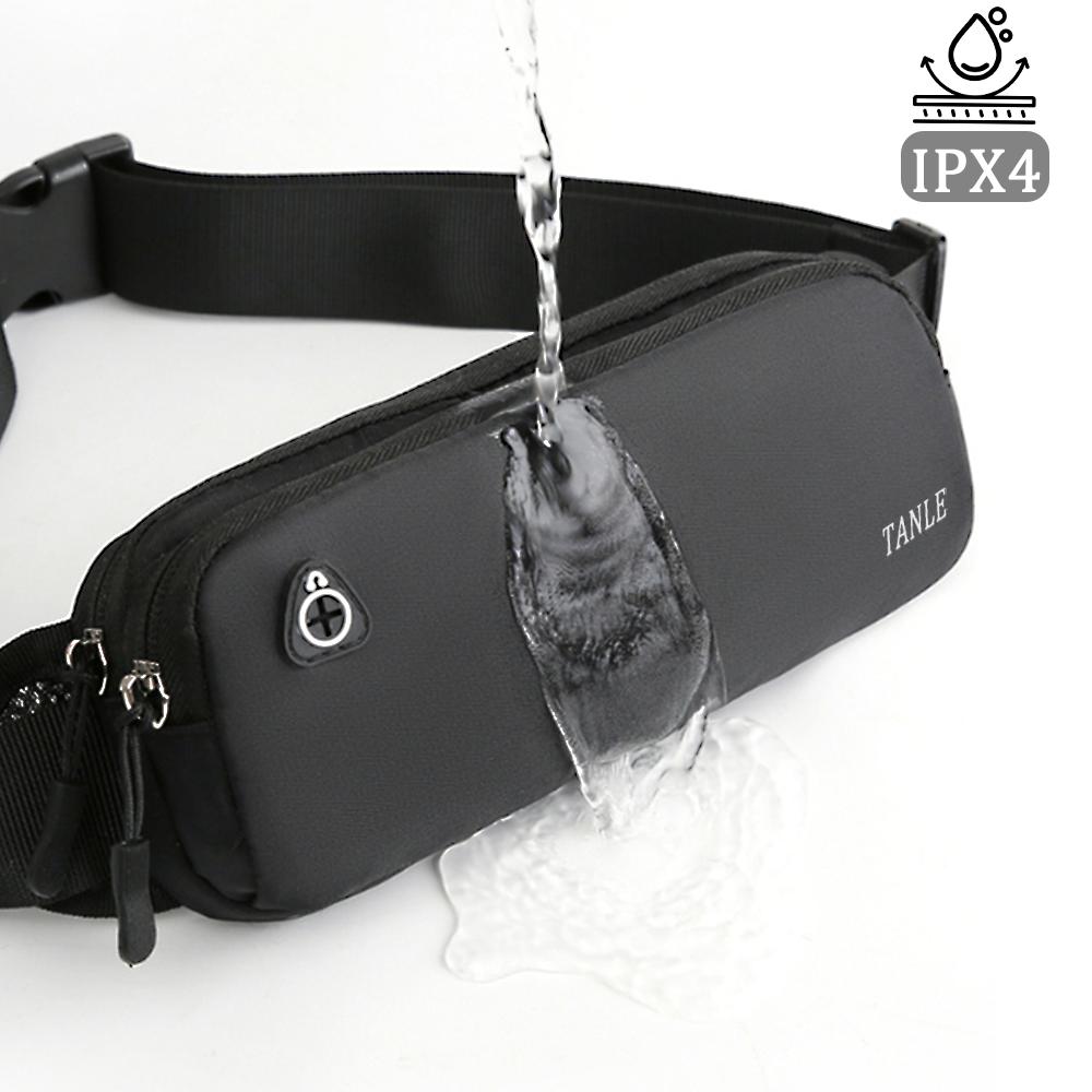 Unisex Fanny Pack Waist Bag with Headphone Hole, IPX4 Water Resistant Double Layer Crossbody Belt Bag for Running Hiking Travel Workout, Adjustable Strap Large Capacity Bumbag for Men Women