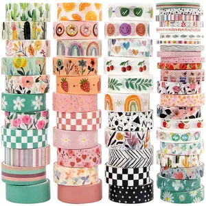 55 Rolls Holiday Washi Tape Set - Decorative Tape Seasonal Bohemian Colored Tape, Cute Washi Tapes for Journaling Supplies, Scrapbooking Supplies kit, Summer Scrapbook Supplies