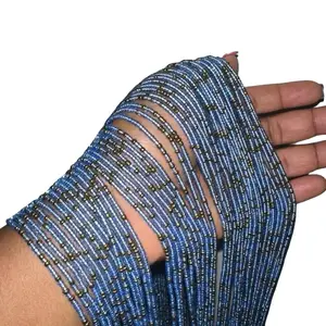 Handmade Quality Waist Beads - 45" to 60" Length with Blue Beads and Gold Accents