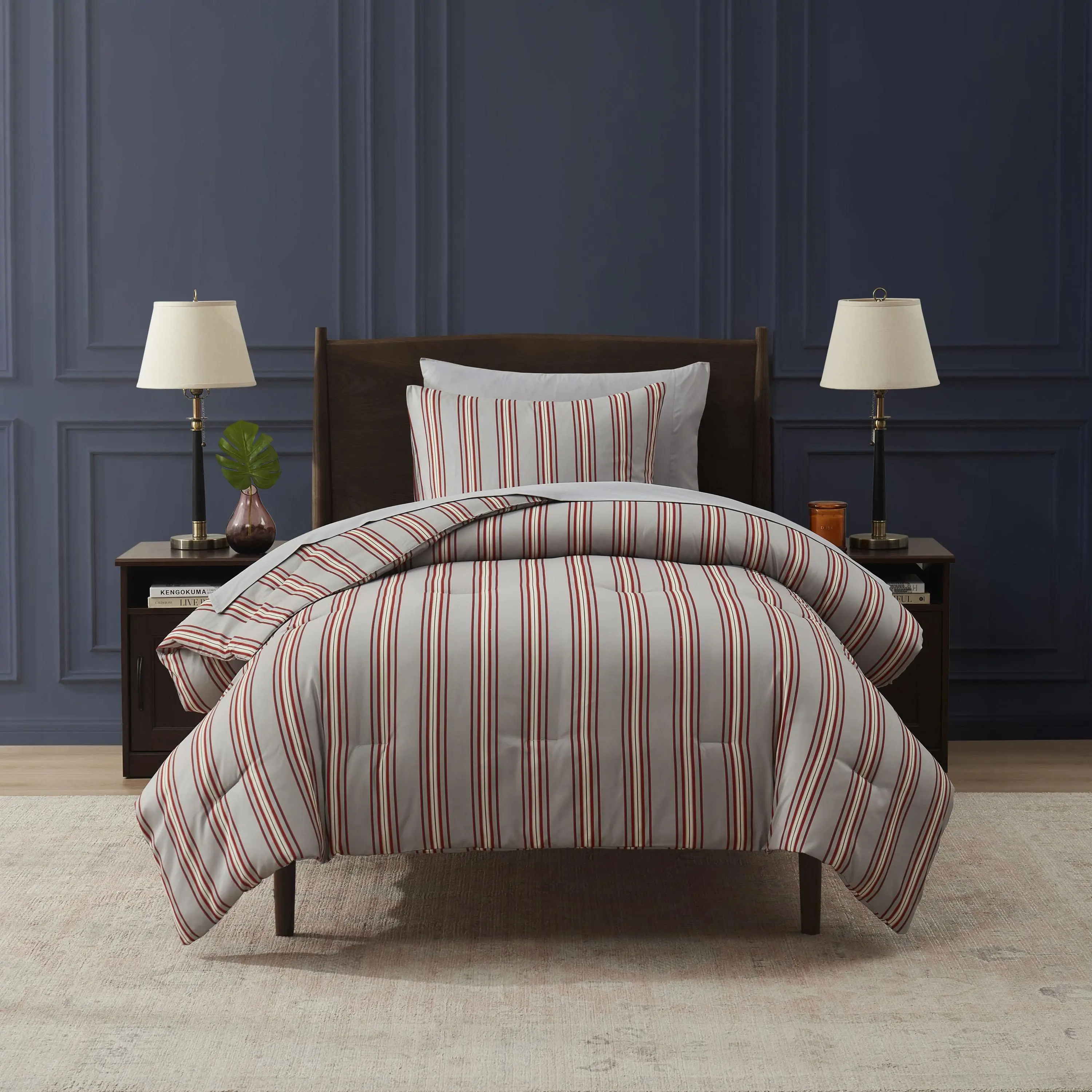NESTL Stripe 7-Piece Modern Bed Comforter Set, Stylish Quilt Bedding Set for Bedroom Linens, Bedding Sets