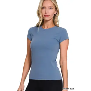 Delilah Interlock Short Sleeve Top for Women Fitted T Shirt Soft Stretch Smooth Basic Everyday Wear Punchy Cactus