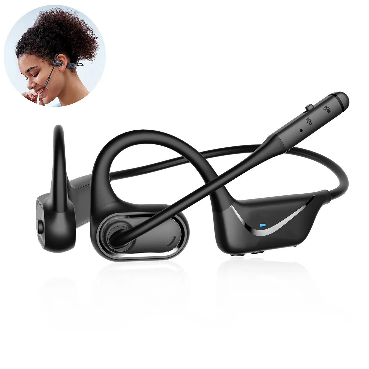 HT03 Bluetooth Air Conduction Headset with Mic, For Trucker Drivers, Open Ear Wireless Headphones with Bluetooth 5.1/Mute Function/aptX-HD/LL, for Online Meeting/Online Teaching/Office Home Business/Driving