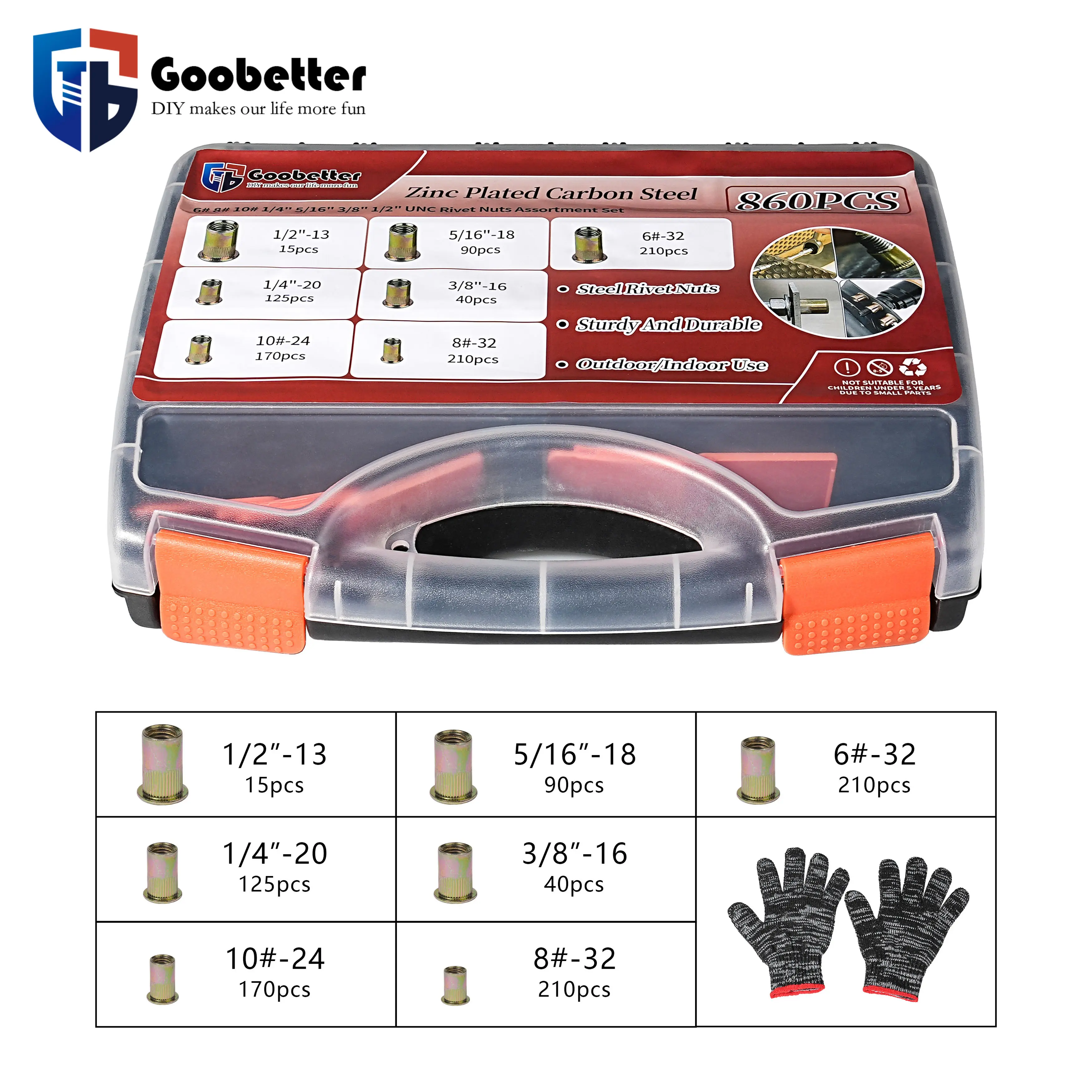 860PCS Color Zinc Rivet & Nut Set (F)