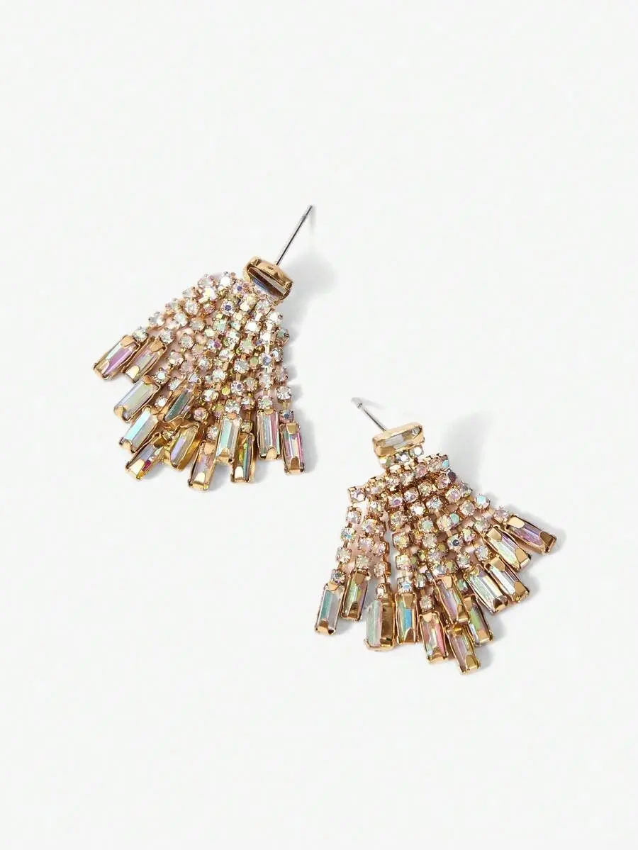 Women's Rhinestone-Tassel Glamorous Costume Earrings, Fashion Accessories for Key Important Occasions