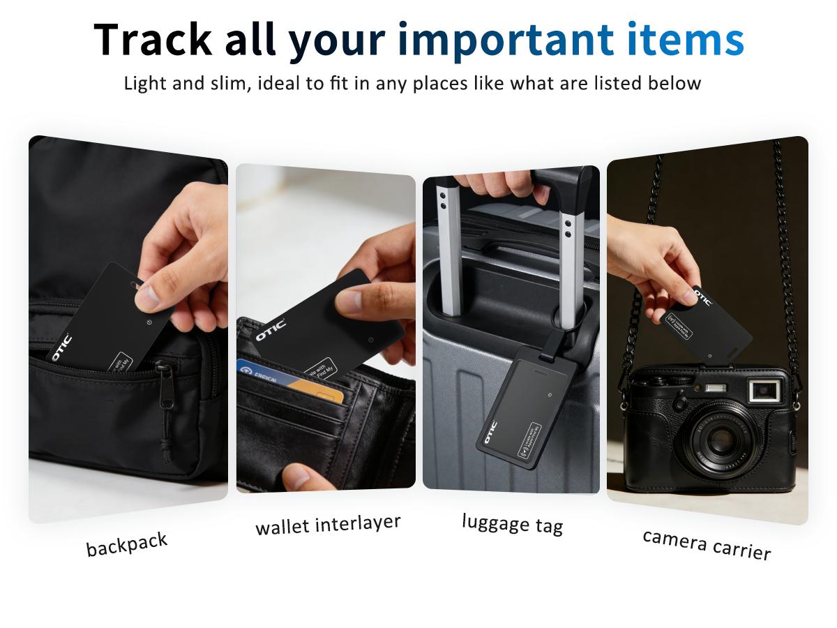 OTIC iOS & Android Bluetooth Tracker Smart Finder for Apple Find My iPhone Card Wallet GPS Tracker Wireless Charging Keys Locator for Keys Bags Passport IP67 Waterproof Dust Resistant
