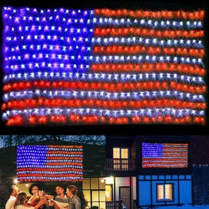 American Flag Lights, 420 LED USA Flag  Net Lights, Outdoor Waterproof Patriotic Ornaments for Independence Day National Day July 4th Memorial Day Christmas New Year Party Yard Decoration Mesh Plastic Switch