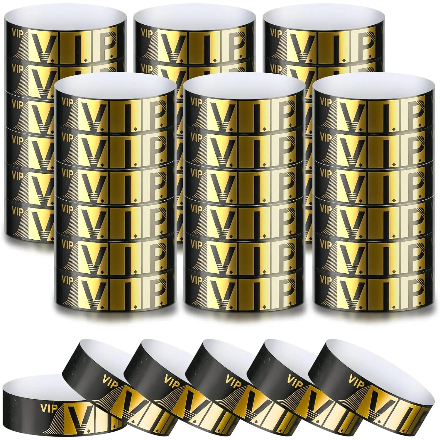 200-Pack Waterproof Paper VIP Party Wristbands, 0.79x10 Inch Gold Wristbands for Events, Amusement Parks