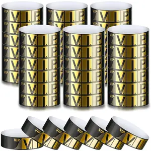 200 Pack Gold Waterproof Paper VIP Wristbands 0.79 x 10 Inch for Events Amusement Parks Concerts Fairs Festivals Parties