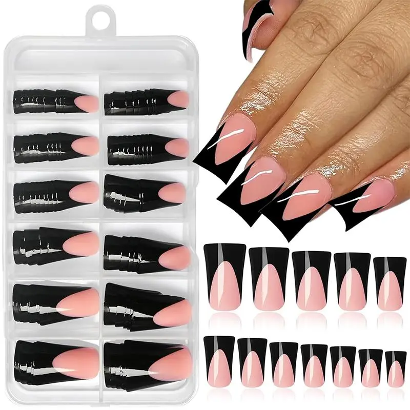 French Tip Press on Nails, 120pcs Medium Duck Fake Nails, Glossy Duck Nails Press on, Full Cover False Nails for Woman Girl Daily Work Wear Rave Party Use, Glossy French Tips Nail Design