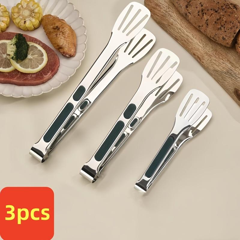 3pcs Stainless Steel Kitchen Tongs Set for Cooking, Serving and Grilling - Non-slip Grip, Metal Food Tongs for Salads, Breads, Barbecues - Multi-purpose Cookware and Kitchen Accessories