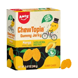 Amos Mango Gummy Candies - Vegan Fruit Chews, 240g, Real Fruit Pulp Texture, Soft & Chewy, Zero Fat, Low Sodium, Individually Packaged, Made with Pure Fruit Juice