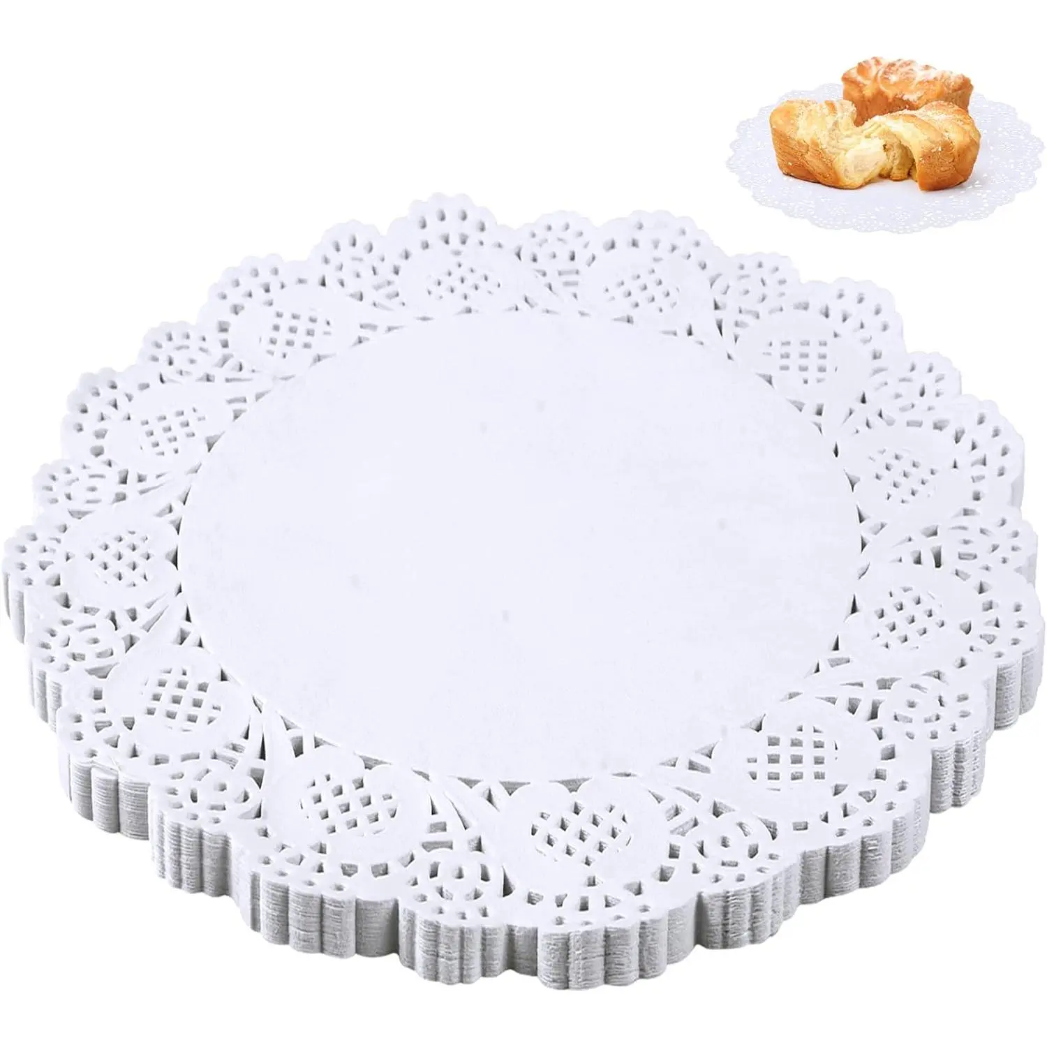 100 count 6.5 Inch Paper Doilies, Round Doilies for , Disposable Lace Paper Doilies for Tables, Paper Placemats Bulk for Cakes Desserts Crafts (White)