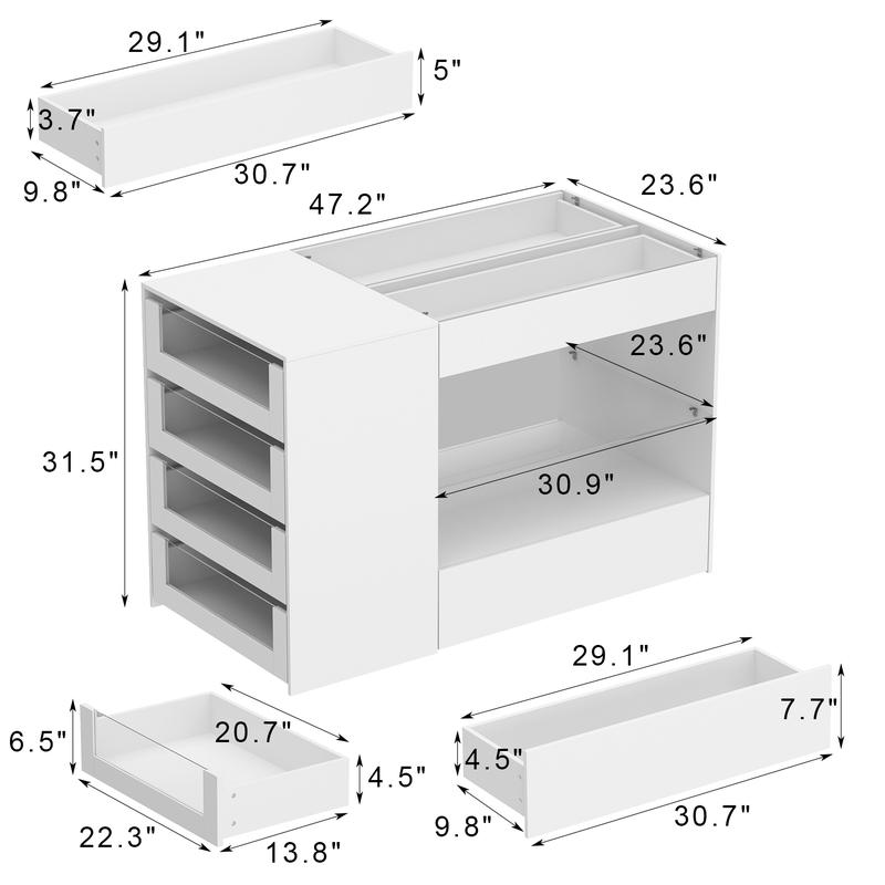 FUFU&GAGA Bedroom Island Wardrobe Closet Island with Glass Tabletop, 47.2”(W) x 23.6”(H) - Minimalist Design for Storage & Display