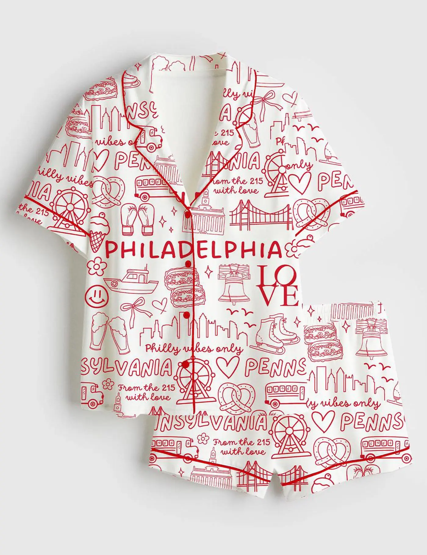 Philadelphia Pajama Set for Women, Pennsylvania Satin Sleepwear, Philly Gift PJs