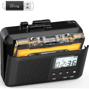 Portable Cassette Player,Cassette to MP3 via SD Card, Walkman Cassette Tape Player with 1000mah Rechargeable ,-in Microphone&Speaker,Headphone Jack,16GB SD Card(Black)