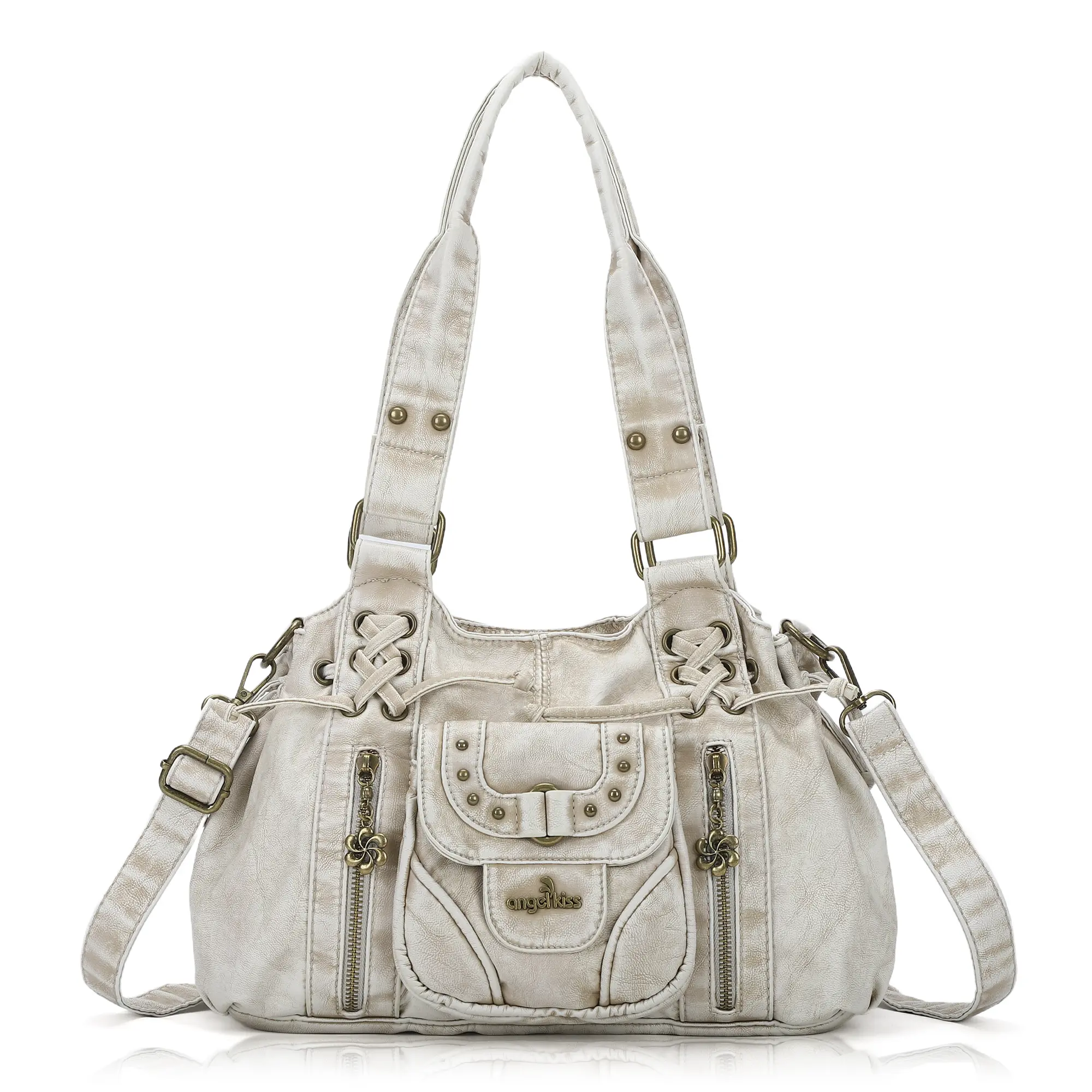 Angel Kiss Women's Small Hobo Purse - Retro Washed PU Leather Handbag with Magnetic Snap, Roomy Top Handles, Removable Strap, Polyester Accents - Minimalist Casual Everyday Bag, Women's Bag Purse Accessory, Angel Kiss Bag summerwins