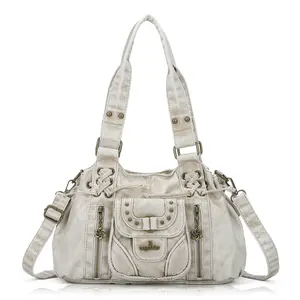 Angel Kiss Small hobo Bags for Women Retro Washed Leather Shoulder Handbag Roomy Top Handles Purses With Removable Strap