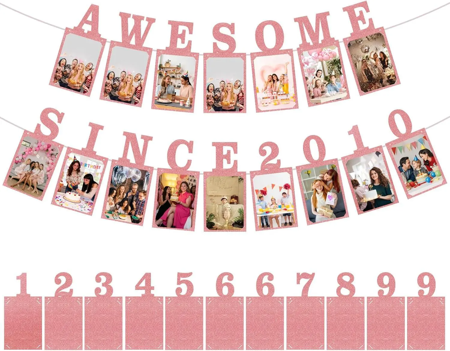 Uniclife Happy 16Th Birthday Decorations, Sweet 16 Banner, 16Th Birthday Banner, Awesome since 2010 Birthday Photo Banner with Numbers, Pre-Strung Glitter Party Decorations for Teens, Rose Gold