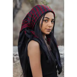 Keffiyah Brand The Red on Black Palestinian Keffiyeh Woven in Nablus 48x48 Cotton Polyester Blend All Seasons Fashion Statement