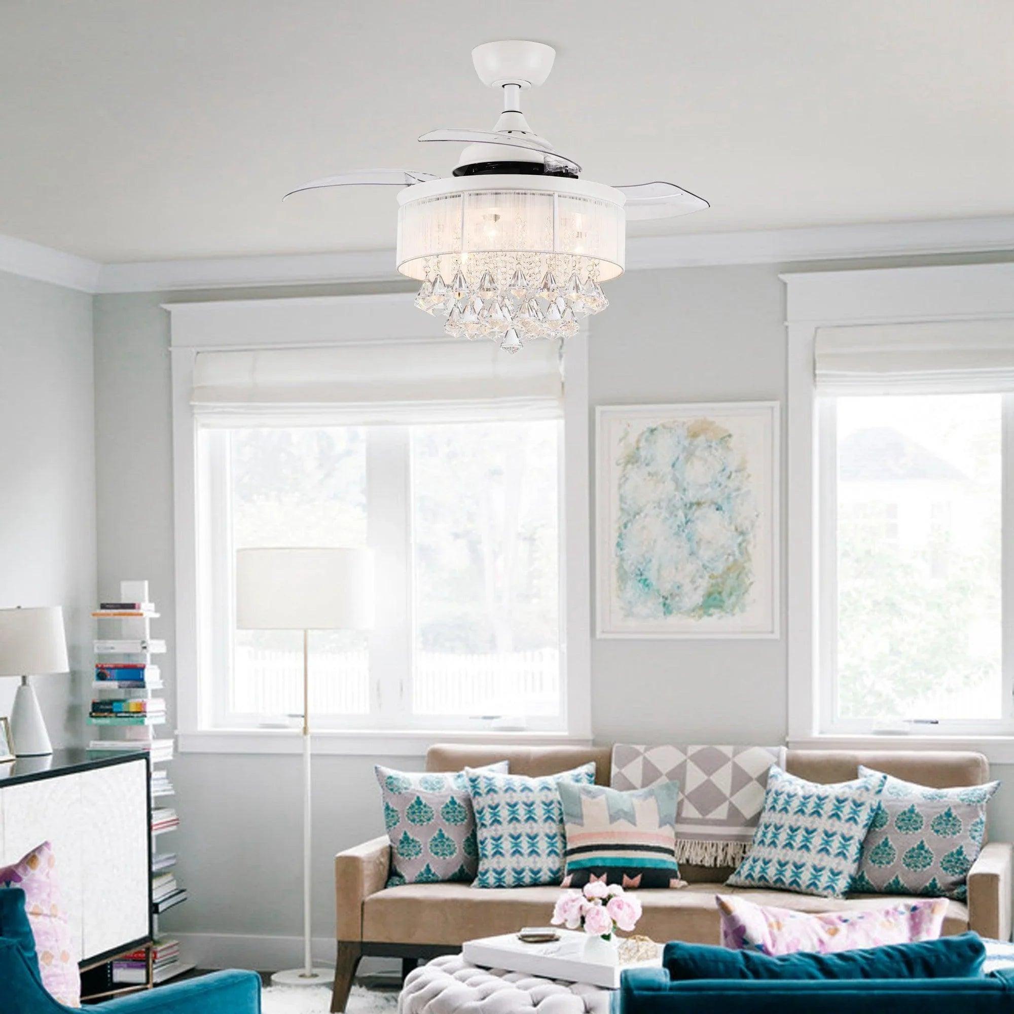 36" Bangaiore Modern Crystal Ceiling Fan, Downrod Mount with LED Light & Remote Control