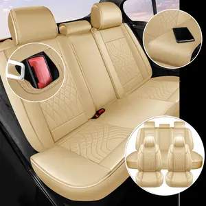 PU Leather Seat Covers Universal Fit For Toyota/Honda/Nissan/Ford/Lexus/Acura/Hyundai/Jeep Breathable and Comfortable,Full Coverage Car Seats Protector Front & Rear 5-Seat Full Set , Auto Interior Accessories
