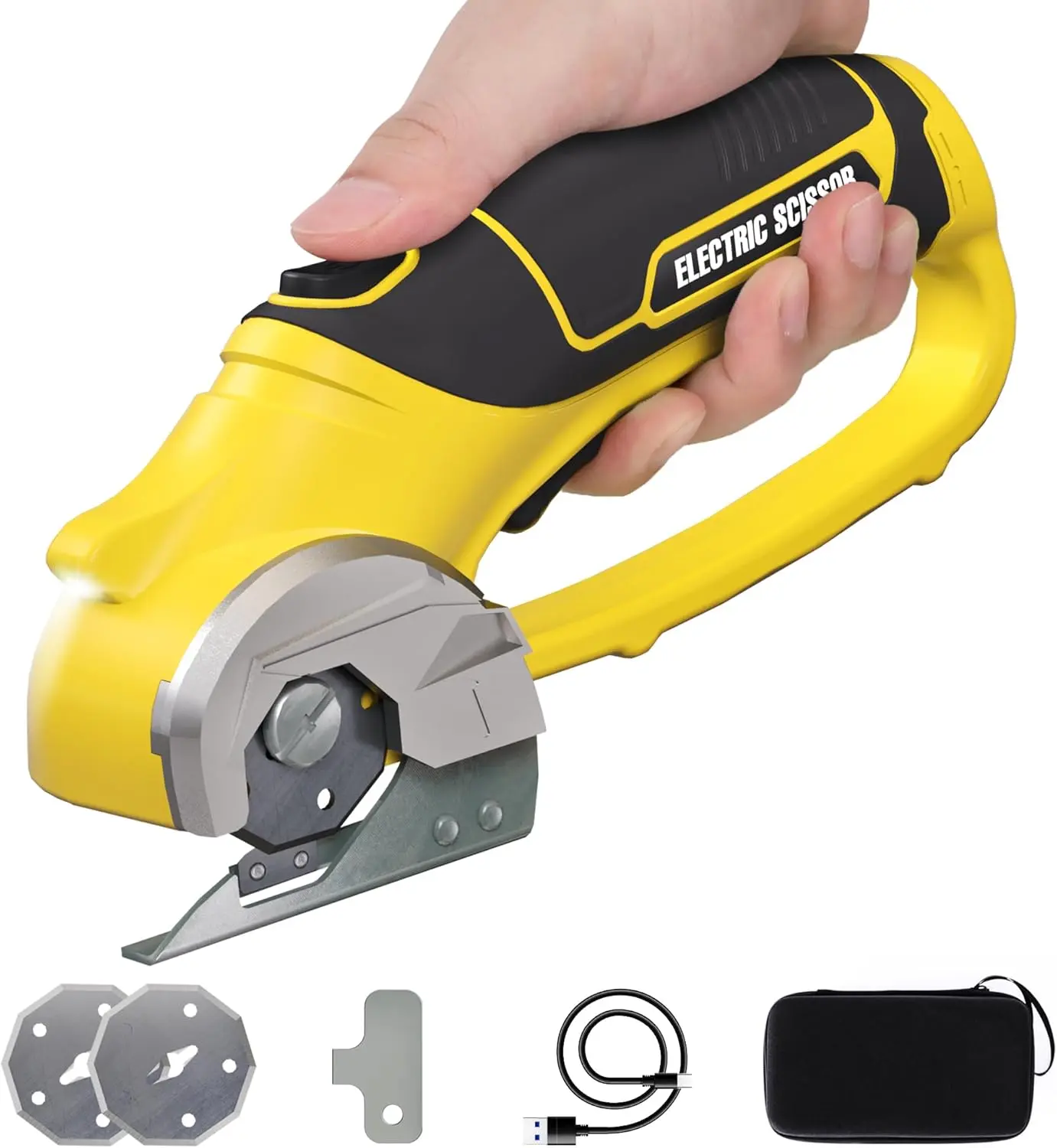 Upgraded 4V Cordless Electric Scissors, Cardboard Cutter with 3 Blades,Case, USB Charging, Max Cutting 1/4" Rotary Box Cutter for Cardboard, Carpet & Plastic, Lightweight & Arthritis Friendly