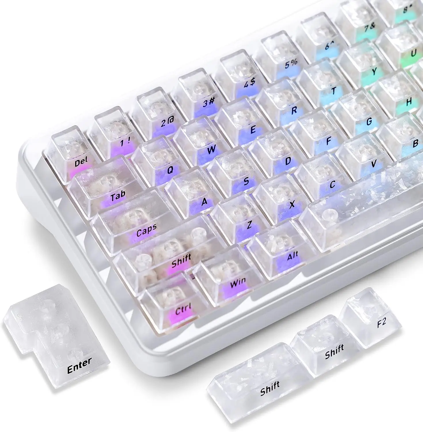 Womier Clear keycaps,Translucent keycaps,Shine Throug Key caps | Forged Carbon Fiber keyboard keycaps,Side Print,Cherry Profile custom Keycaps for Mx Switches Mechanical Keyboard